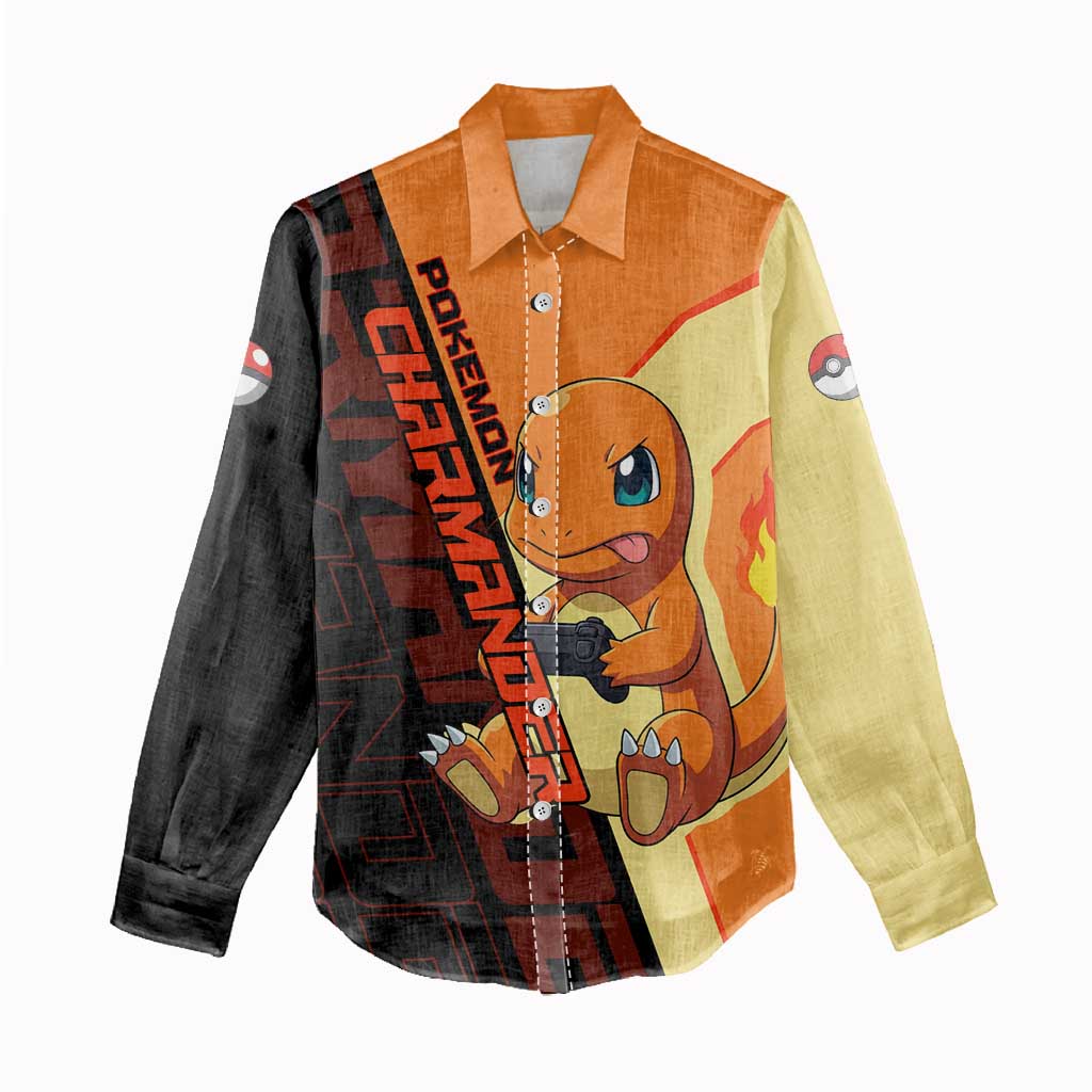 Charmander Poké Women Casual Shirt Playful Retro Anime Style