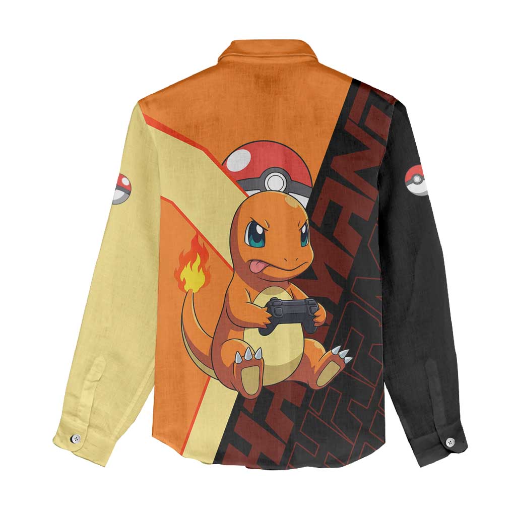 Charmander Poké Women Casual Shirt Playful Retro Anime Style