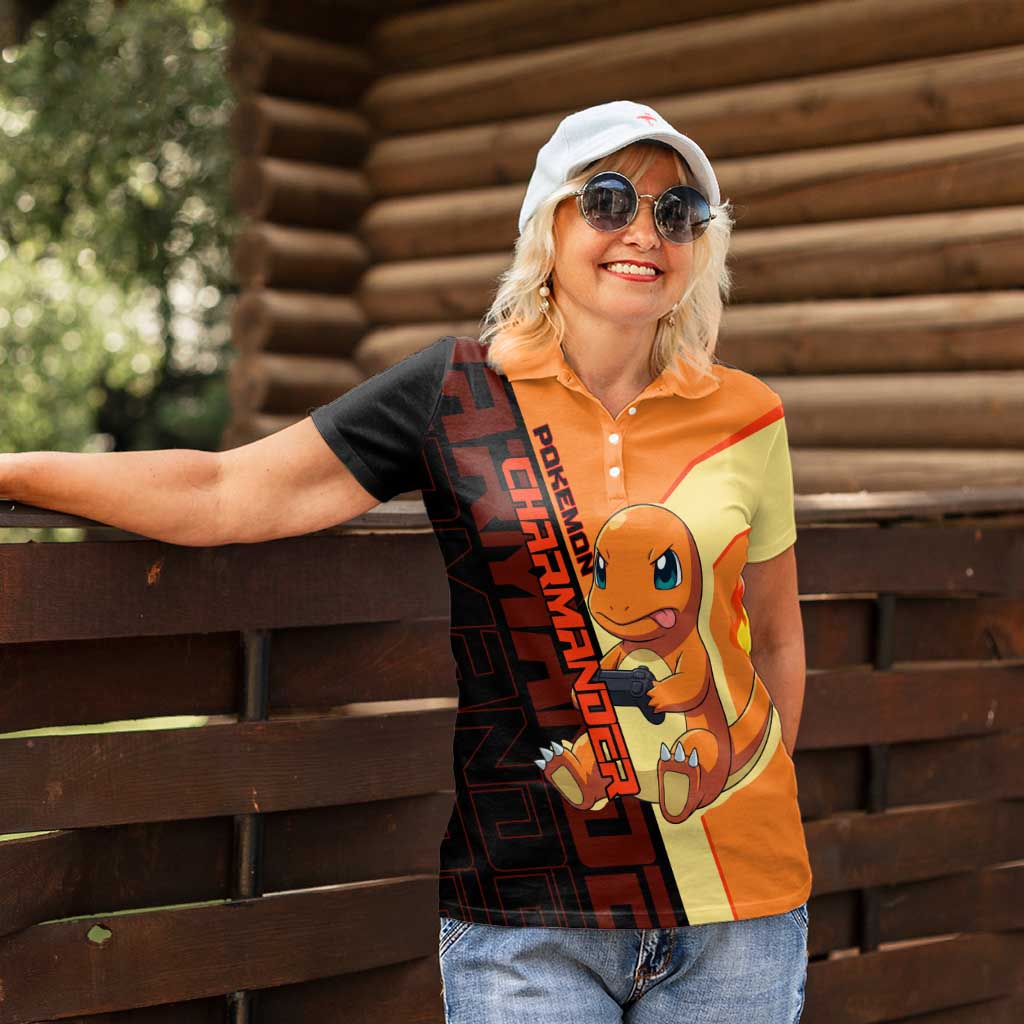 Charmander Poké Women Polo Shirt Playful Retro Anime Style