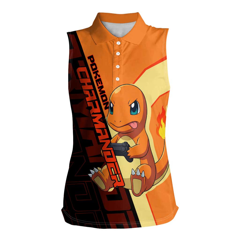 Charmander Poké Women Sleeveless Polo Shirt Playful Retro Anime Style