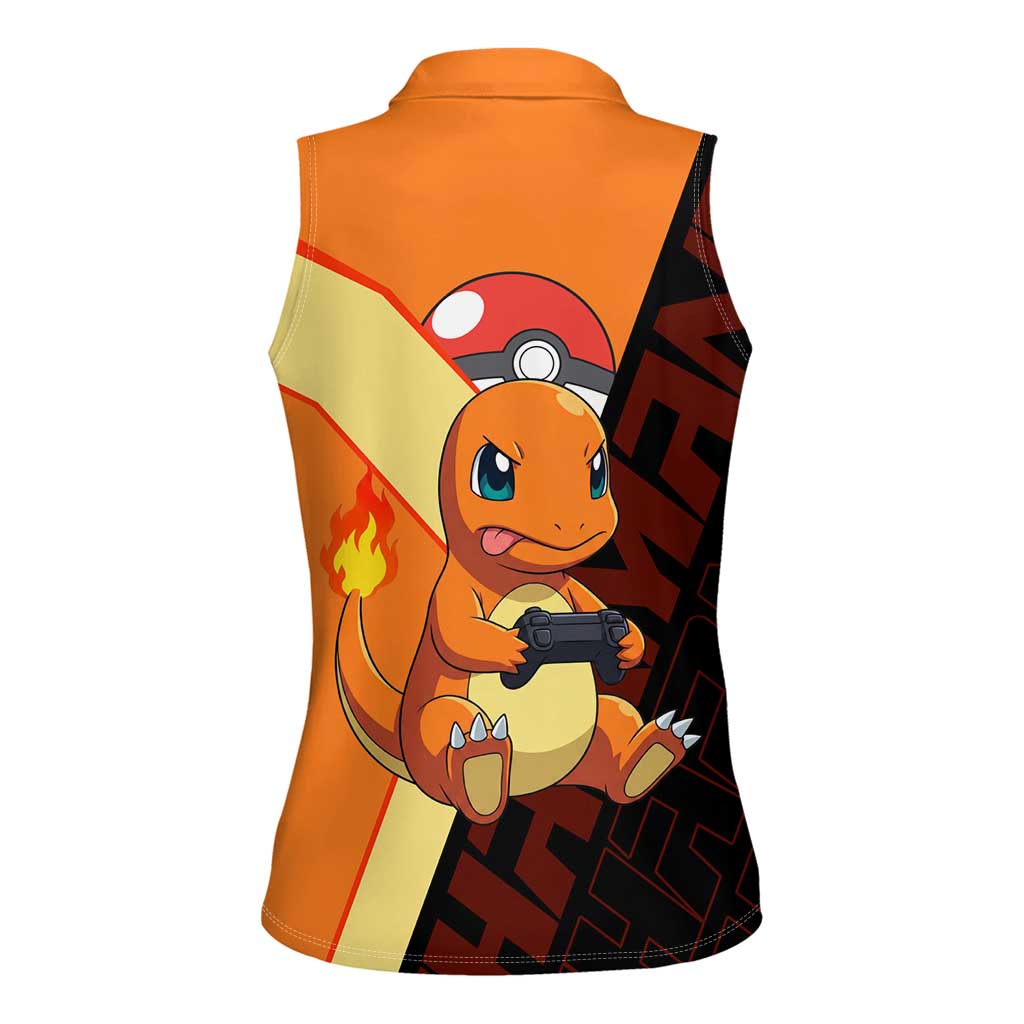 Charmander Poké Women Sleeveless Polo Shirt Playful Retro Anime Style