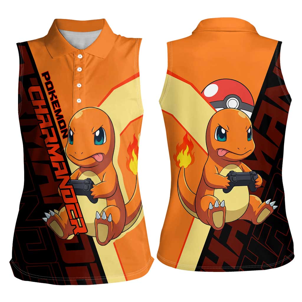 Charmander Poké Women Sleeveless Polo Shirt Playful Retro Anime Style