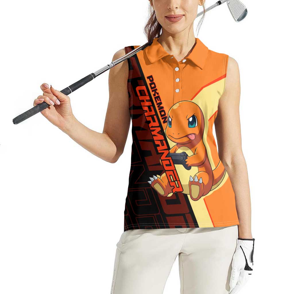 Charmander Poké Women Sleeveless Polo Shirt Playful Retro Anime Style