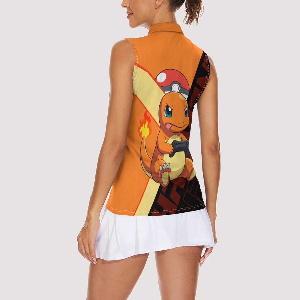 Charmander Poké Women Sleeveless Polo Shirt Playful Retro Anime Style