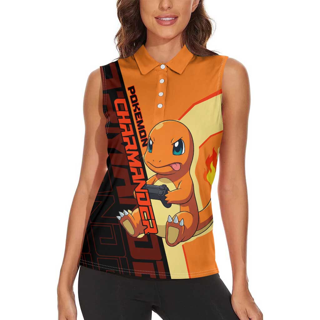 Charmander Poké Women Sleeveless Polo Shirt Playful Retro Anime Style