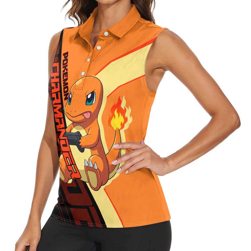 Charmander Poké Women Sleeveless Polo Shirt Playful Retro Anime Style