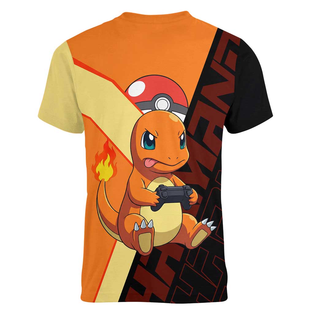 Charmander Poké Women V-Neck T-Shirt Playful Retro Anime Style