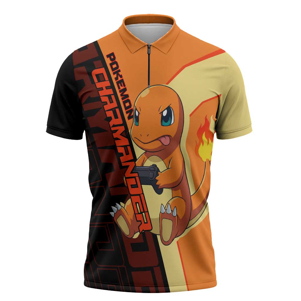 Charmander Poké Zipper Polo Shirt Playful Retro Anime Style