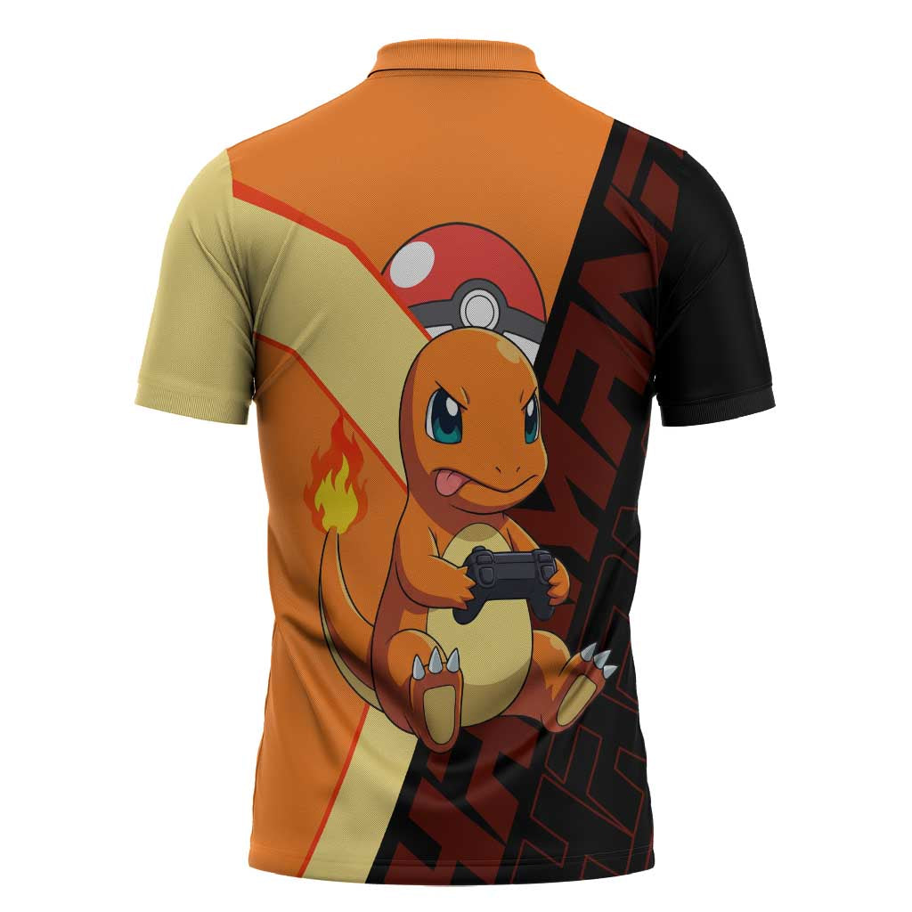 Charmander Poké Zipper Polo Shirt Playful Retro Anime Style