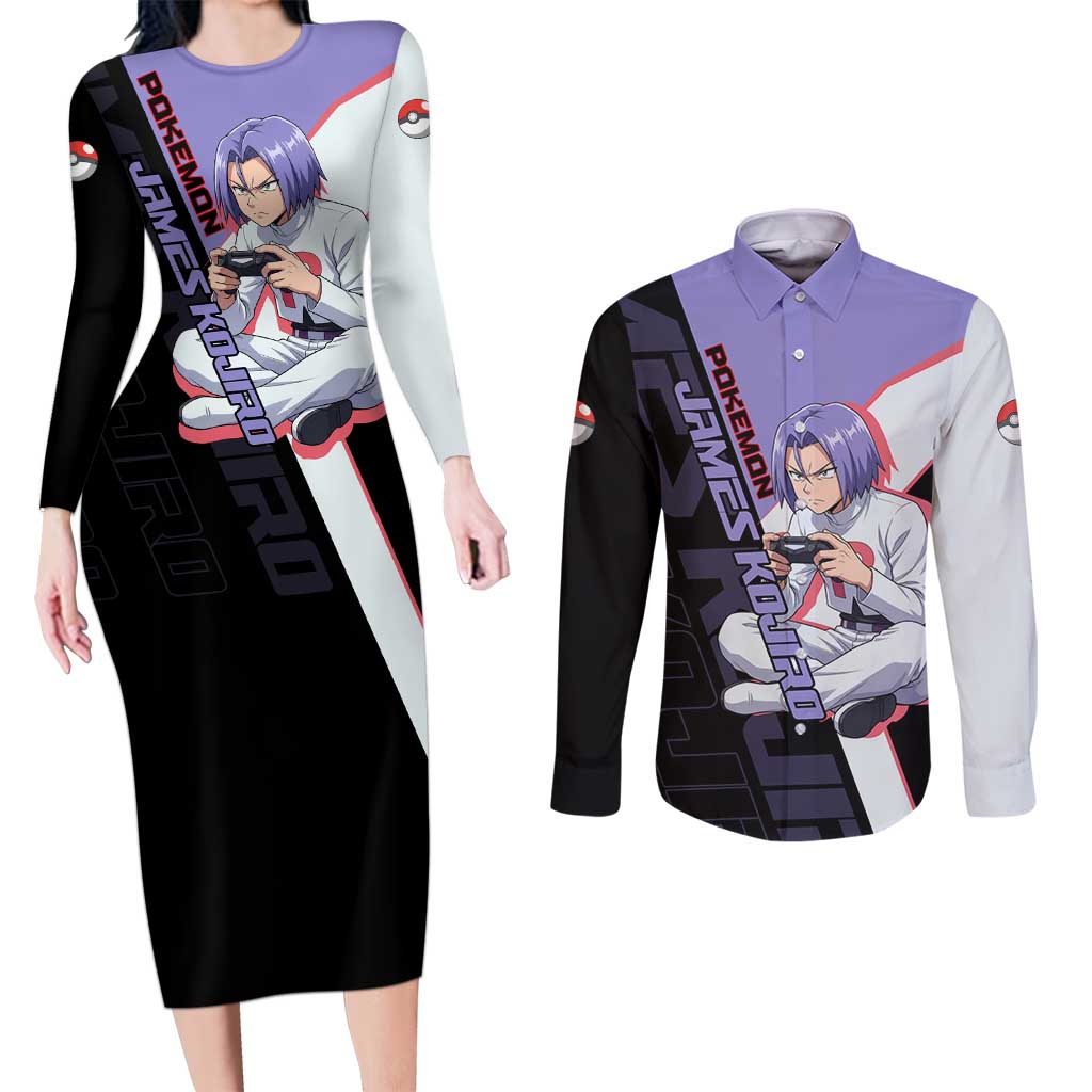 James Kojiro Poké Couples Matching Long Sleeve Bodycon Dress and Long Sleeve Button Shirt Classic Villain Anime Style