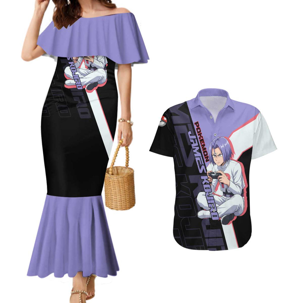 James Kojiro Poké Couples Matching Mermaid Dress and Hawaiian Shirt Classic Villain Anime Style