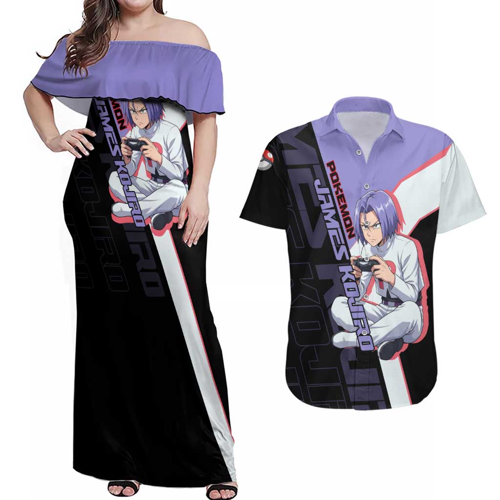 James Kojiro Poké Couples Matching Off Shoulder Maxi Dress and Hawaiian Shirt Classic Villain Anime Style