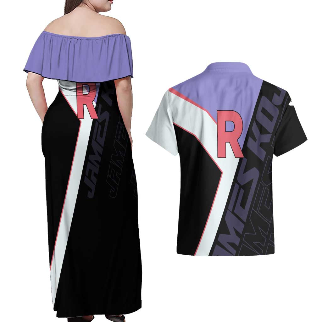 James Kojiro Poké Couples Matching Off Shoulder Maxi Dress and Hawaiian Shirt Classic Villain Anime Style