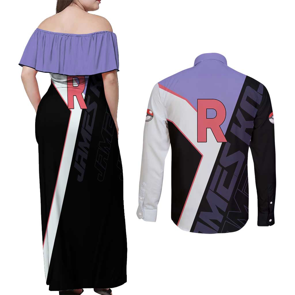 James Kojiro Poké Couples Matching Off Shoulder Maxi Dress and Long Sleeve Button Shirt Classic Villain Anime Style