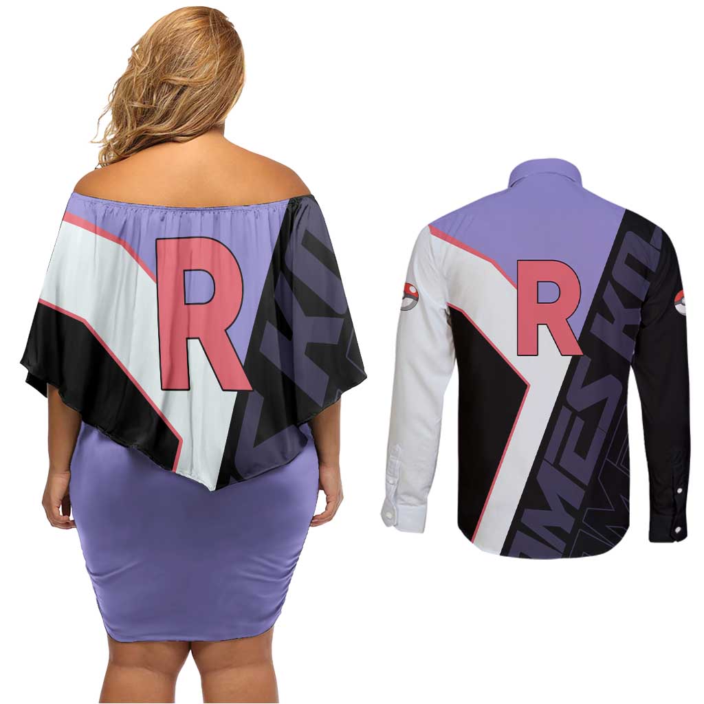 James Kojiro Poké Couples Matching Off Shoulder Short Dress and Long Sleeve Button Shirt Classic Villain Anime Style