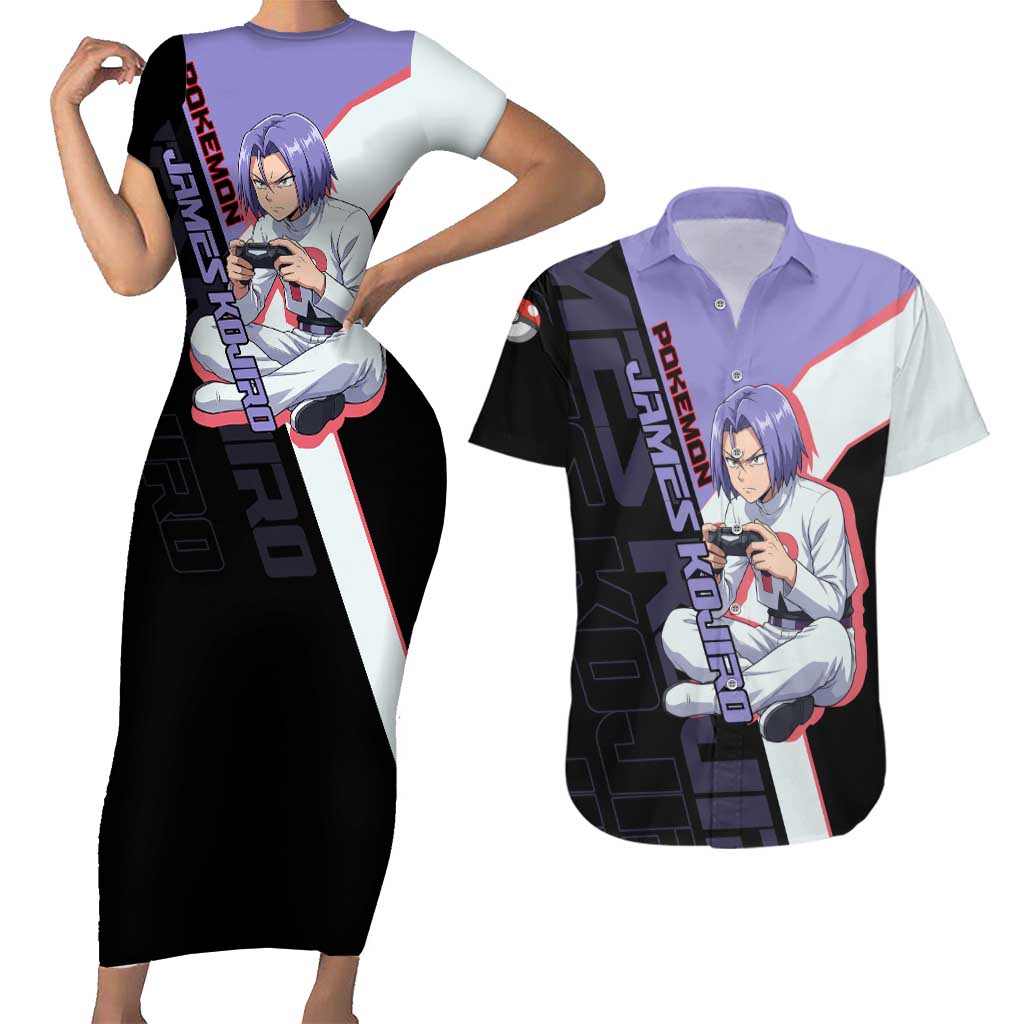 James Kojiro Poké Couples Matching Short Sleeve Bodycon Dress and Hawaiian Shirt Classic Villain Anime Style