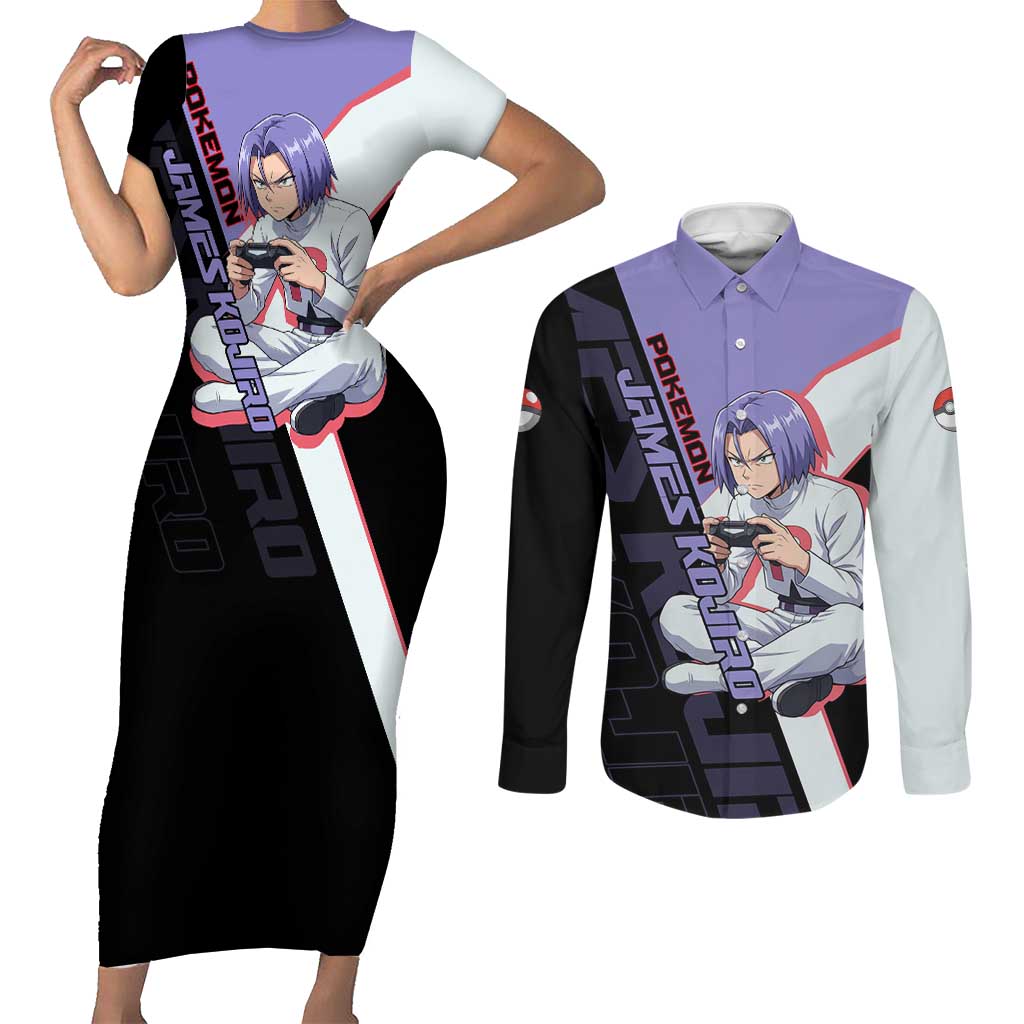 James Kojiro Poké Couples Matching Short Sleeve Bodycon Dress and Long Sleeve Button Shirt Classic Villain Anime Style