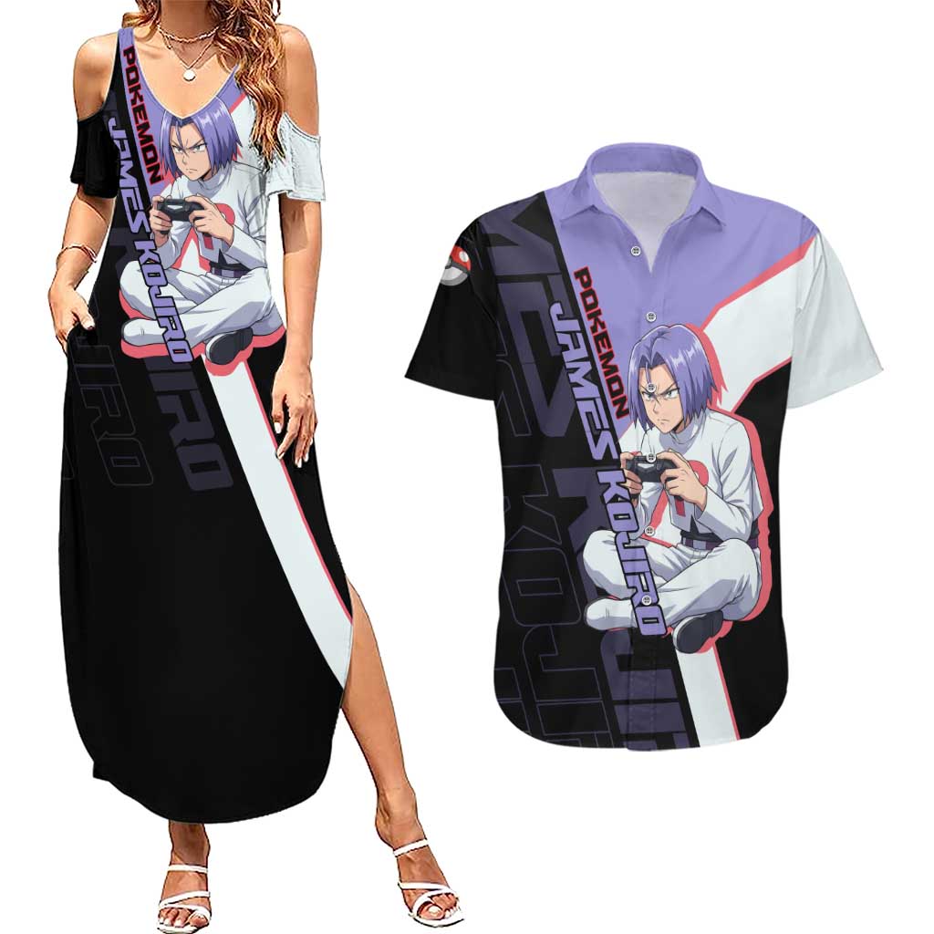 James Kojiro Poké Couples Matching Summer Maxi Dress and Hawaiian Shirt Classic Villain Anime Style