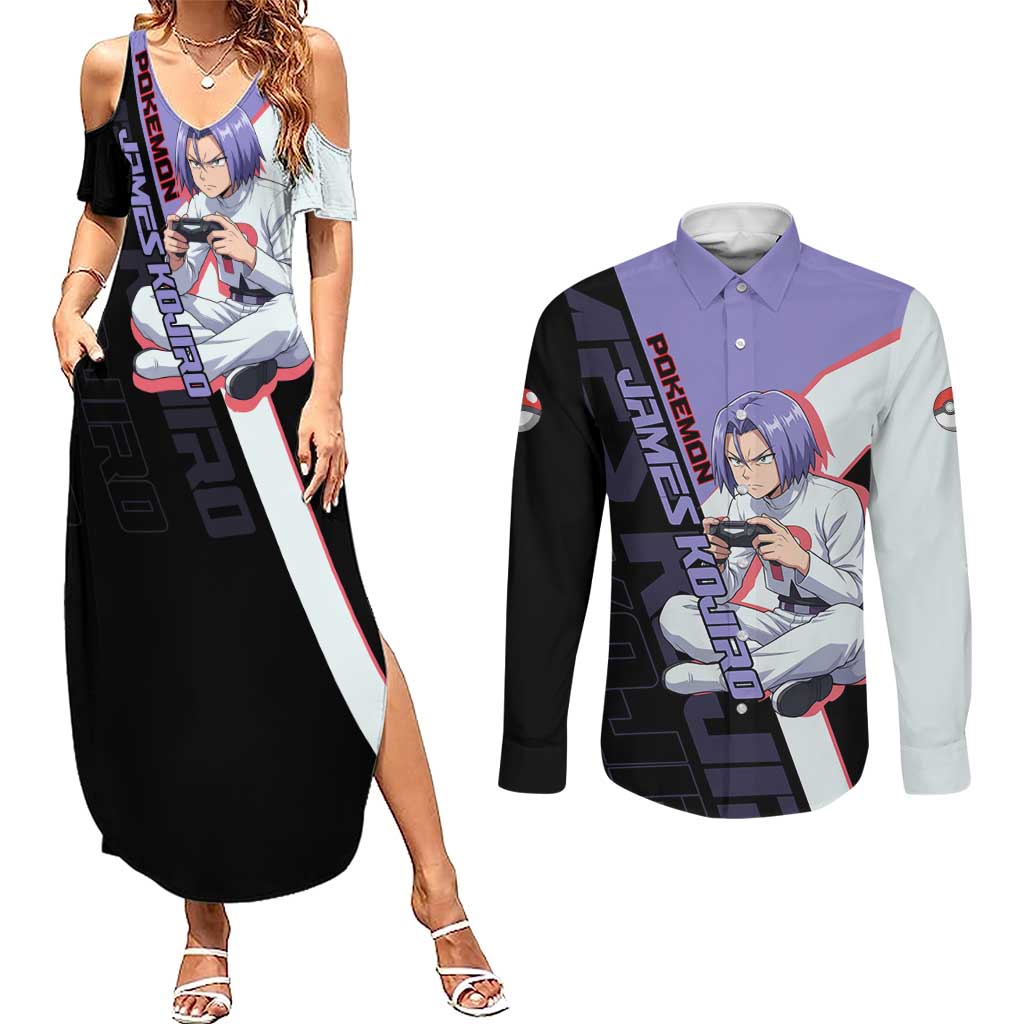 James Kojiro Poké Couples Matching Summer Maxi Dress and Long Sleeve Button Shirt Classic Villain Anime Style