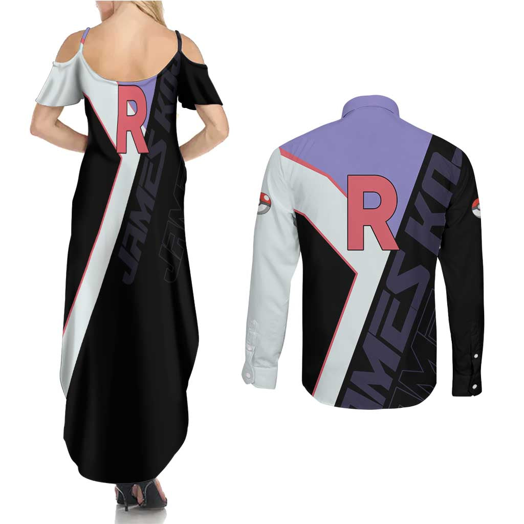 James Kojiro Poké Couples Matching Summer Maxi Dress and Long Sleeve Button Shirt Classic Villain Anime Style