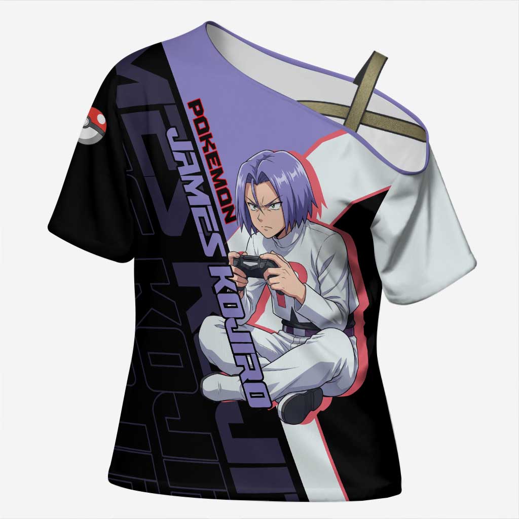 James Kojiro Poké Cross Shoulder Shirt Classic Villain Anime Style
