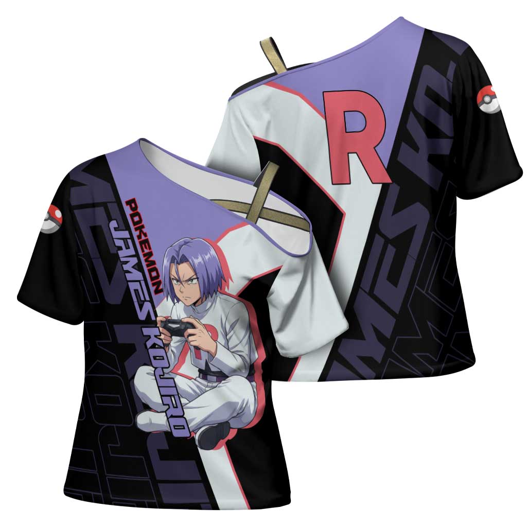 James Kojiro Poké Cross Shoulder Shirt Classic Villain Anime Style