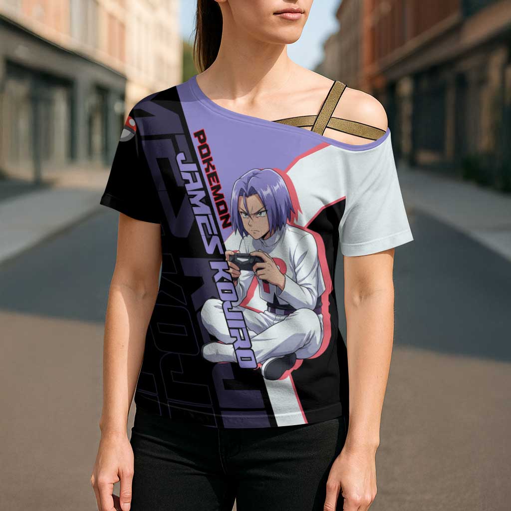 James Kojiro Poké Cross Shoulder Shirt Classic Villain Anime Style