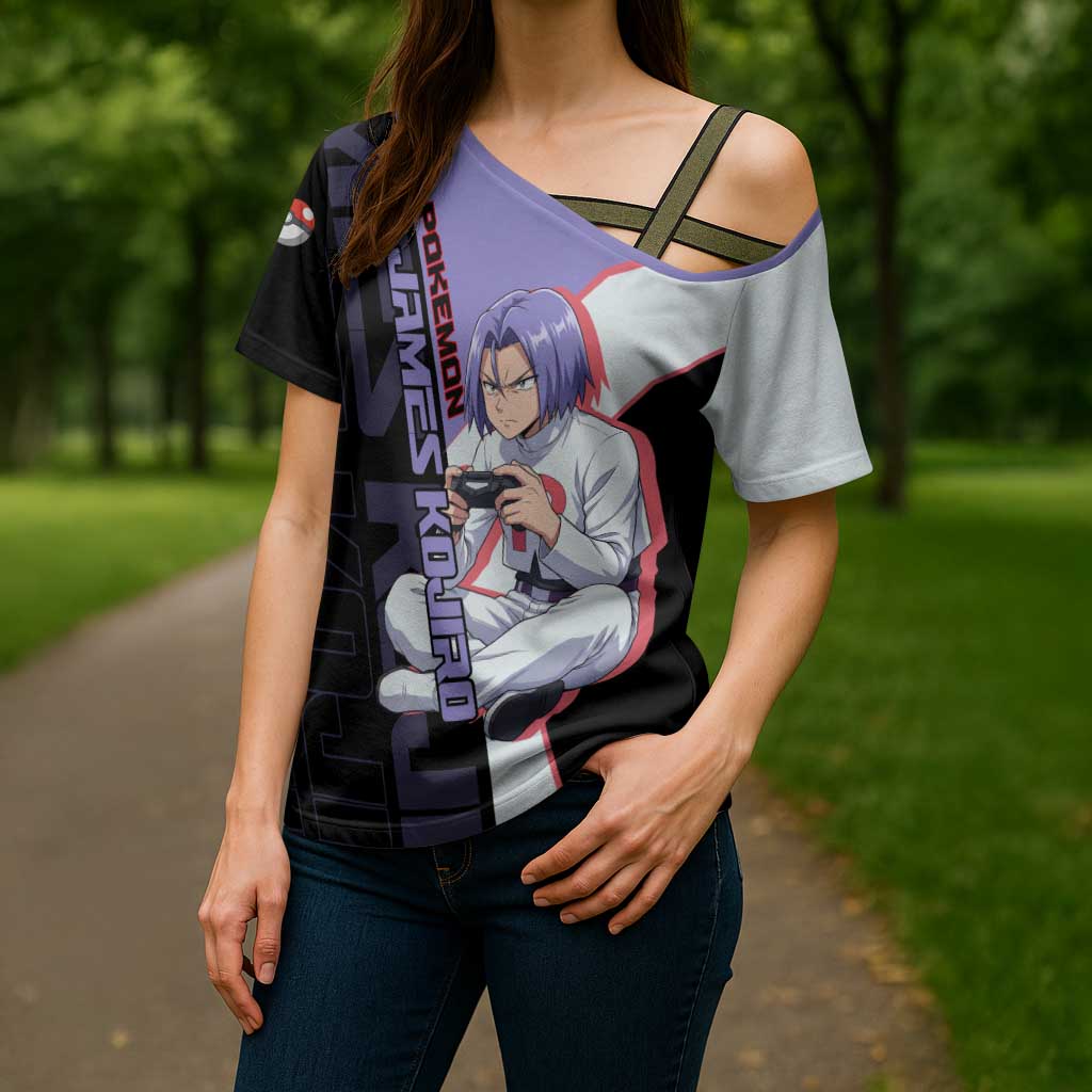 James Kojiro Poké Cross Shoulder Shirt Classic Villain Anime Style