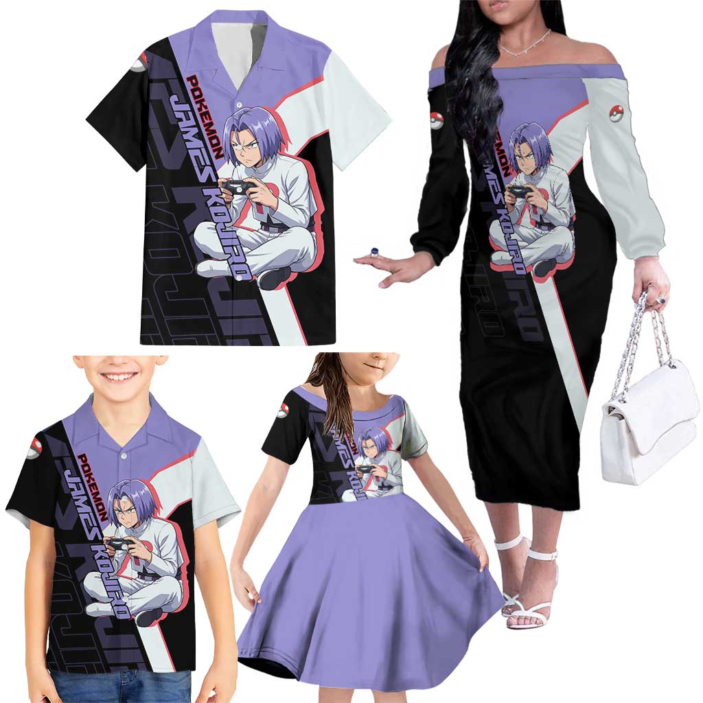James Kojiro Poké Family Matching Off The Shoulder Long Sleeve Dress and Hawaiian Shirt Classic Villain Anime Style