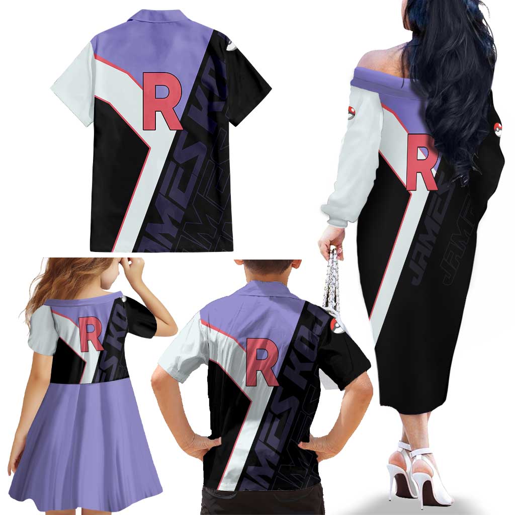 James Kojiro Poké Family Matching Off The Shoulder Long Sleeve Dress and Hawaiian Shirt Classic Villain Anime Style