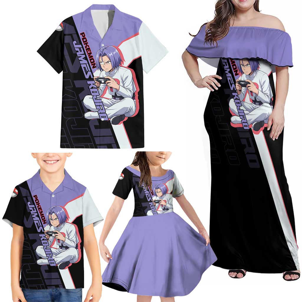 James Kojiro Poké Family Matching Off Shoulder Maxi Dress and Hawaiian Shirt Classic Villain Anime Style