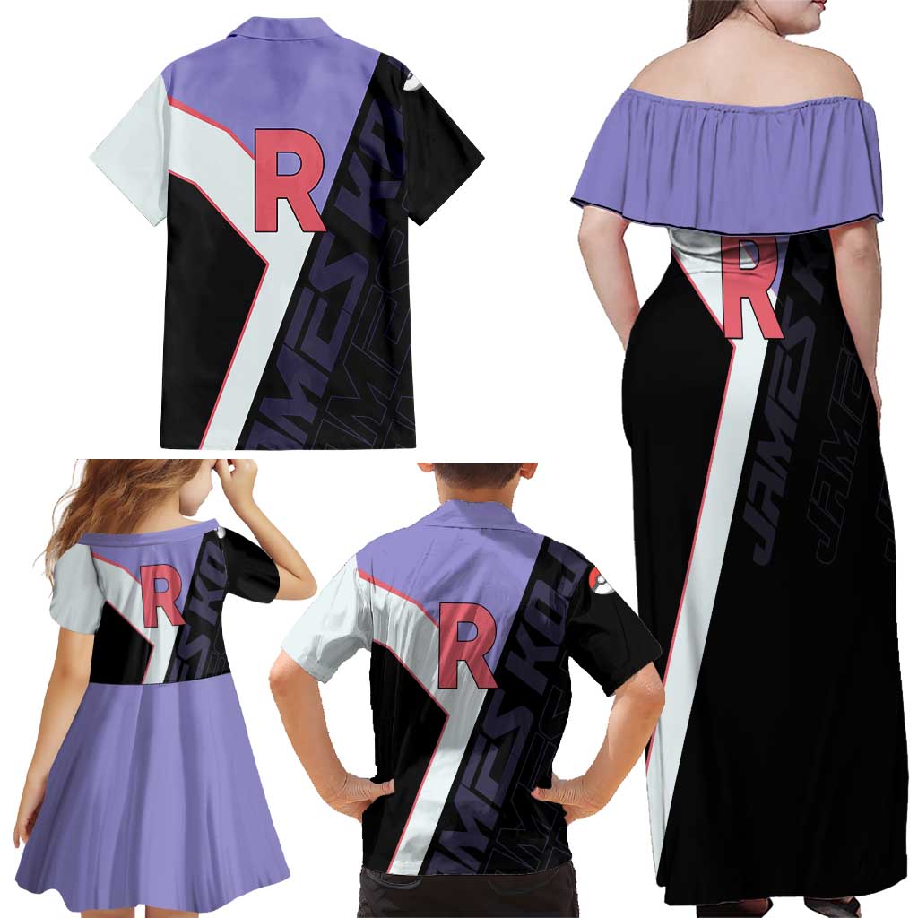 James Kojiro Poké Family Matching Off Shoulder Maxi Dress and Hawaiian Shirt Classic Villain Anime Style