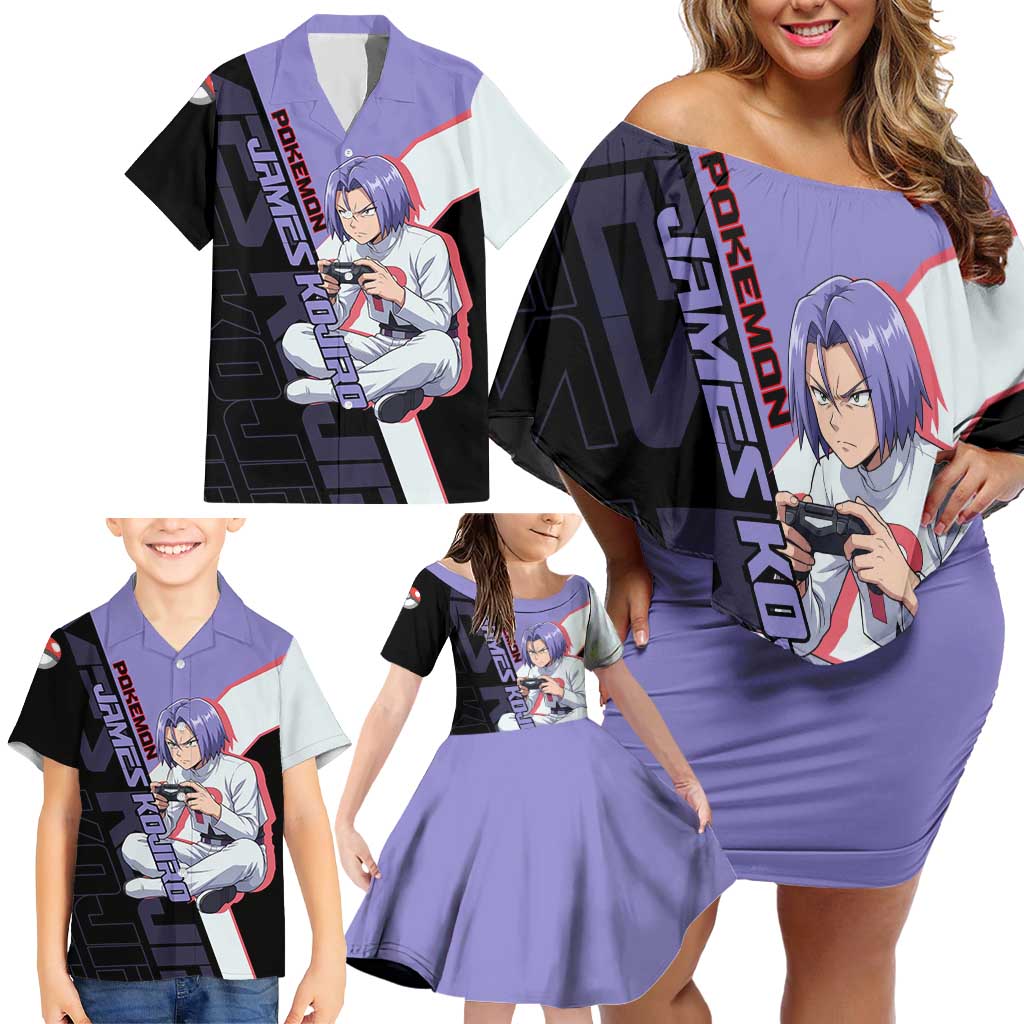 James Kojiro Poké Family Matching Off Shoulder Short Dress and Hawaiian Shirt Classic Villain Anime Style