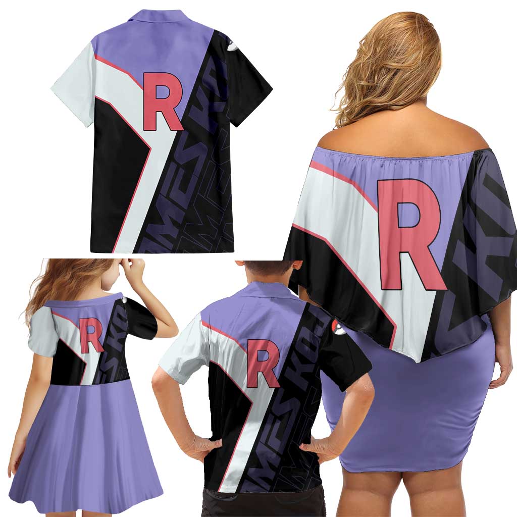 James Kojiro Poké Family Matching Off Shoulder Short Dress and Hawaiian Shirt Classic Villain Anime Style