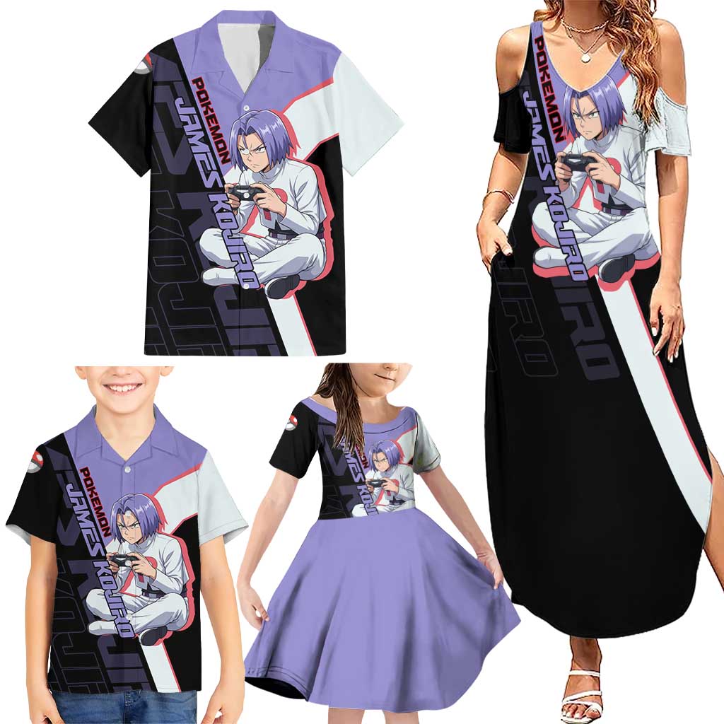 James Kojiro Poké Family Matching Summer Maxi Dress and Hawaiian Shirt Classic Villain Anime Style