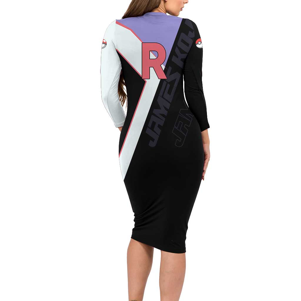 James Kojiro Poké Long Sleeve Bodycon Dress Classic Villain Anime Style