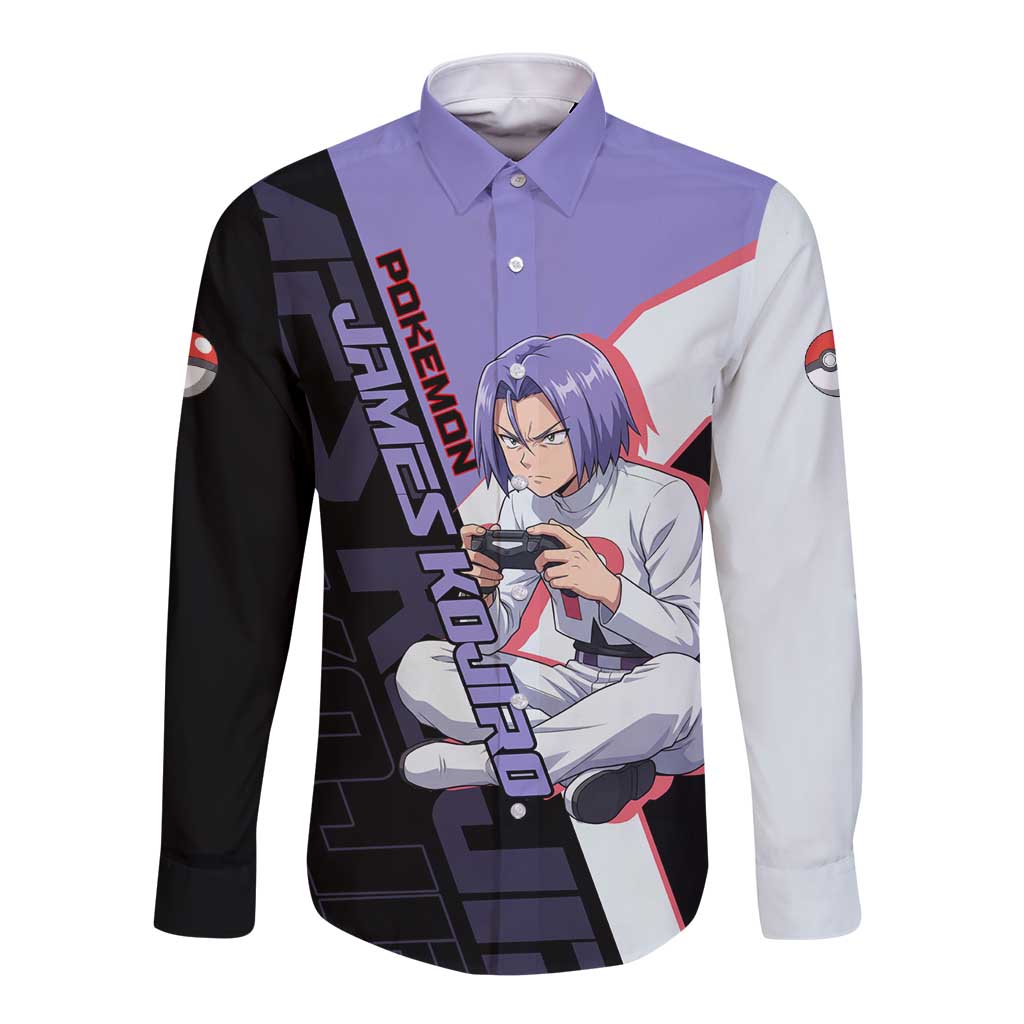 James Kojiro Poké Long Sleeve Button Shirt Classic Villain Anime Style