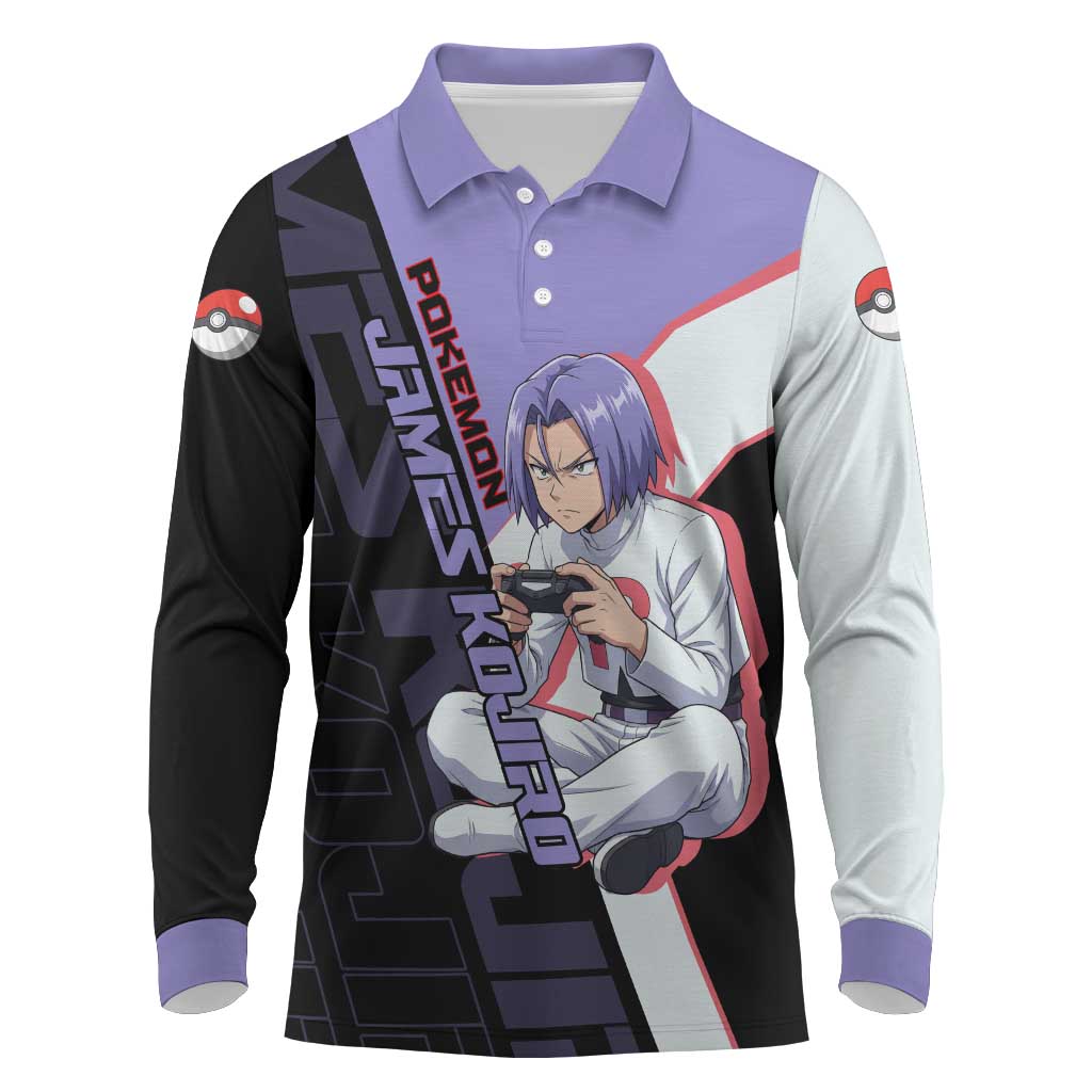 James Kojiro Poké Long Sleeve Polo Shirt Classic Villain Anime Style