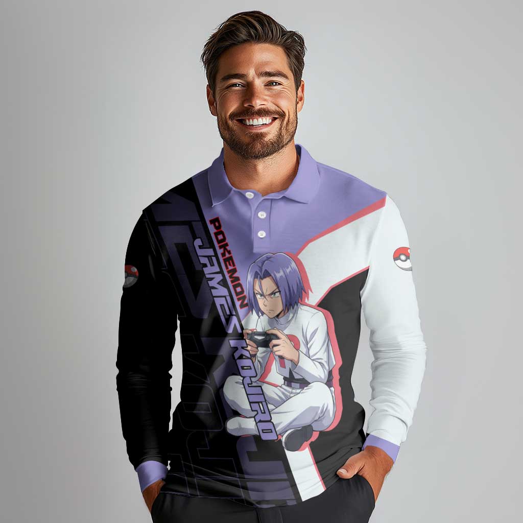 James Kojiro Poké Long Sleeve Polo Shirt Classic Villain Anime Style