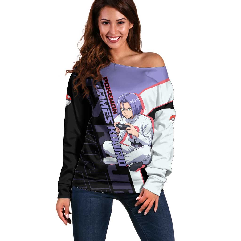 James Kojiro Poké Off Shoulder Sweater Classic Villain Anime Style