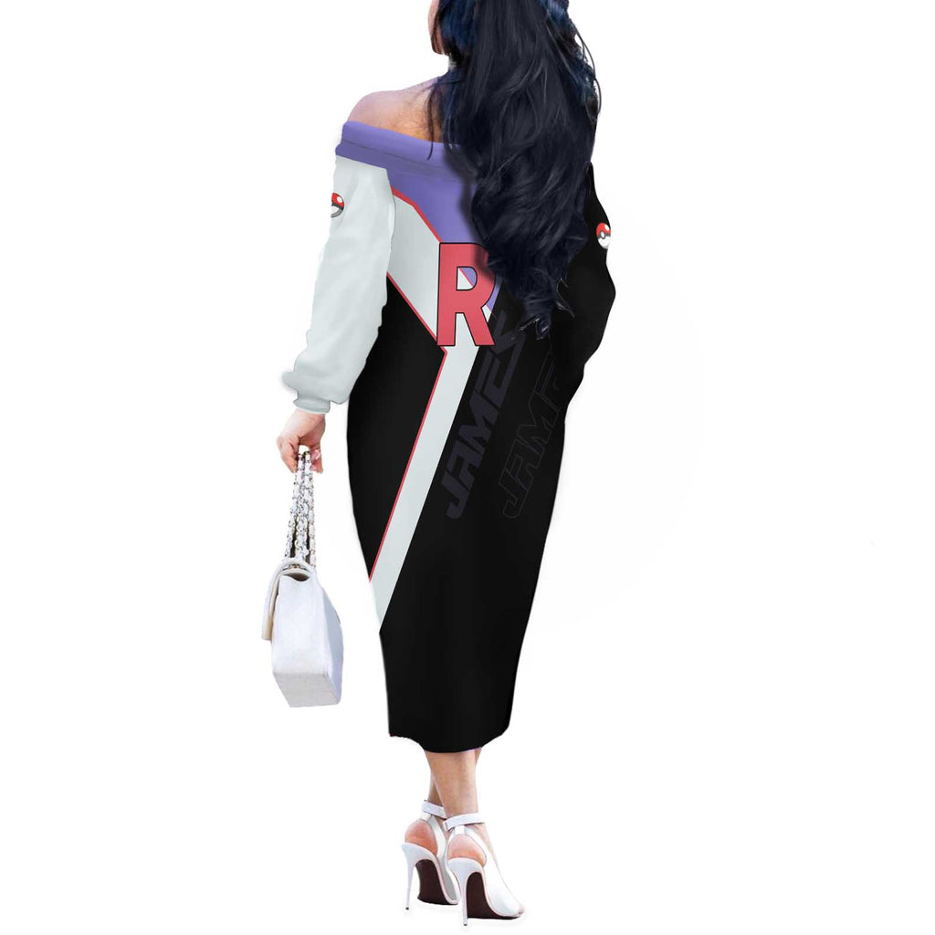 James Kojiro Poké Off The Shoulder Long Sleeve Dress Classic Villain Anime Style