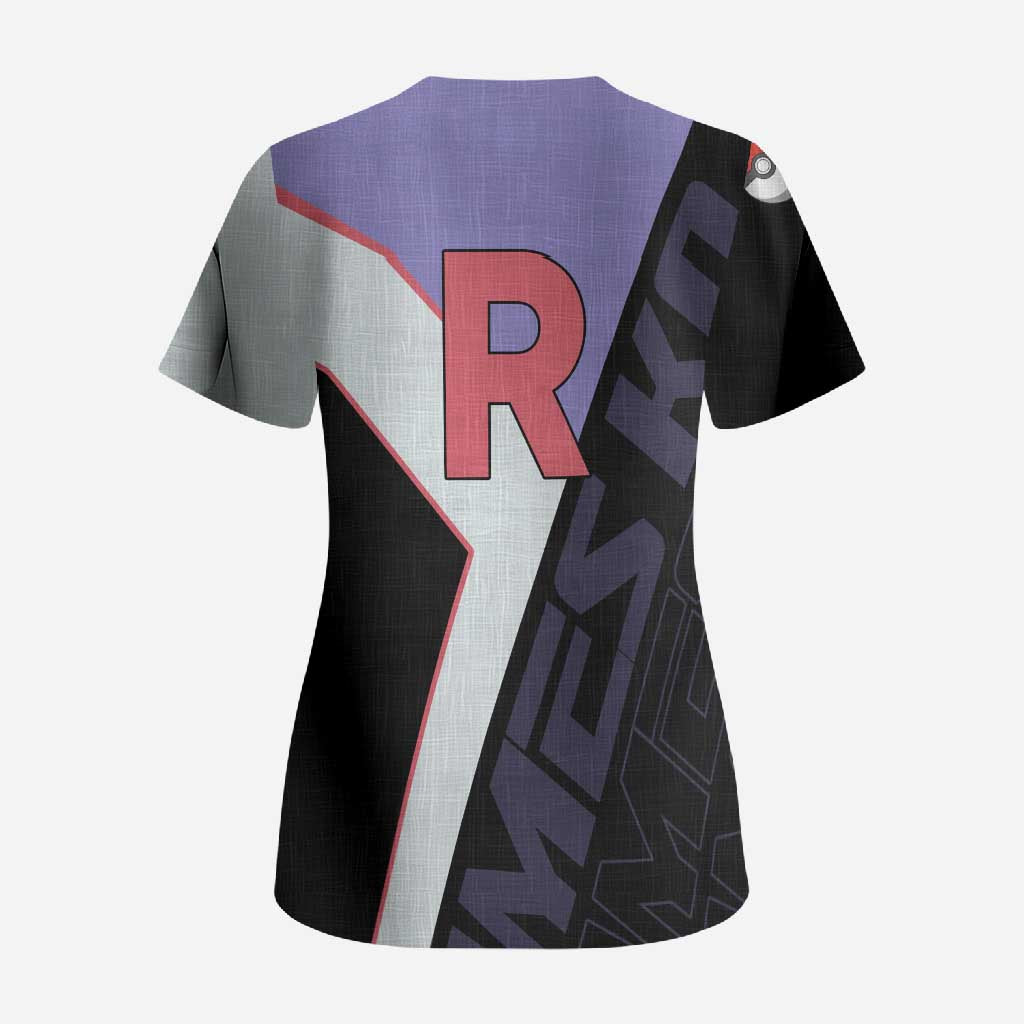 James Kojiro Poké Scrub Top Classic Villain Anime Style