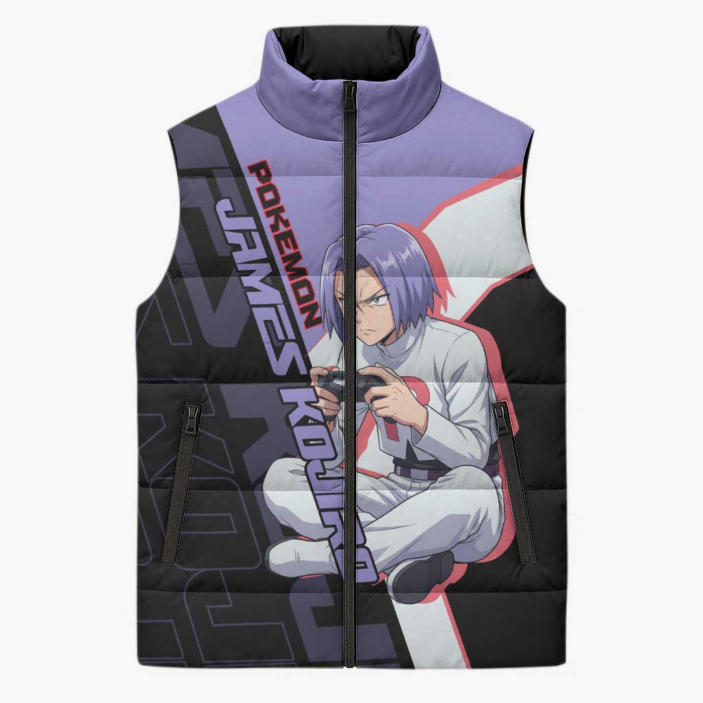 James Kojiro Poké Sleeveless Puffer Jacket Classic Villain Anime Style
