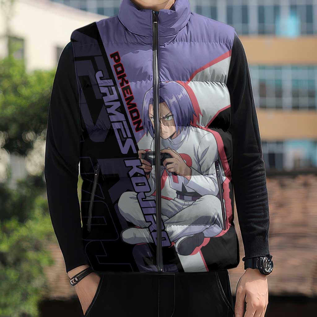 James Kojiro Poké Sleeveless Puffer Jacket Classic Villain Anime Style