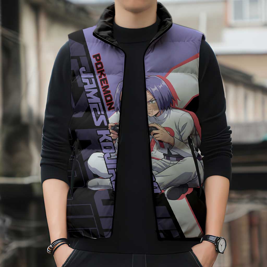James Kojiro Poké Sleeveless Puffer Jacket Classic Villain Anime Style