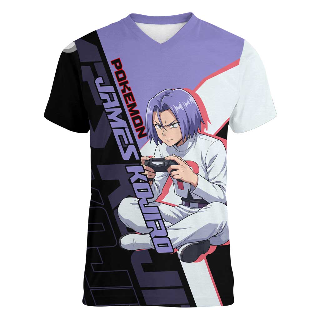 James Kojiro Poké Women V-Neck T-Shirt Classic Villain Anime Style