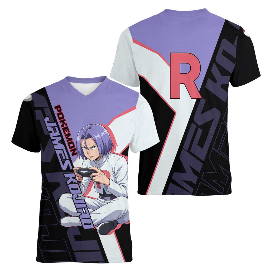 James Kojiro Poké Women V-Neck T-Shirt Classic Villain Anime Style