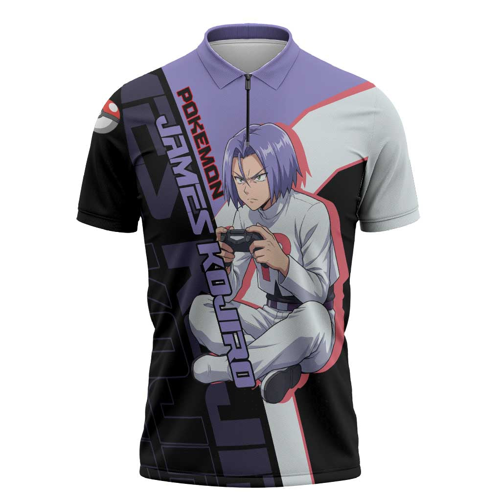 James Kojiro Poké Zipper Polo Shirt Classic Villain Anime Style