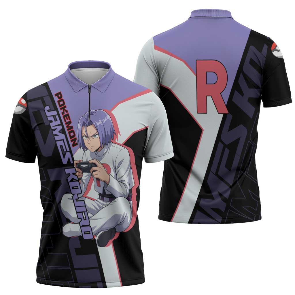 James Kojiro Poké Zipper Polo Shirt Classic Villain Anime Style