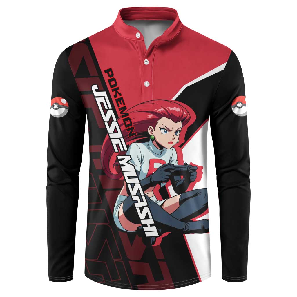 Jessie Musashi Poké Button Sweatshirt Bold Villain Anime Style